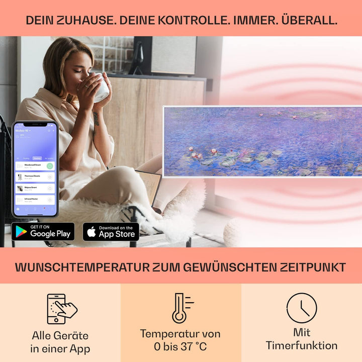 Klarstein Infrarotheizung mit Thermostat, 350W Elektroheizung, Smart Home Bild-Infrarotheizung zur W