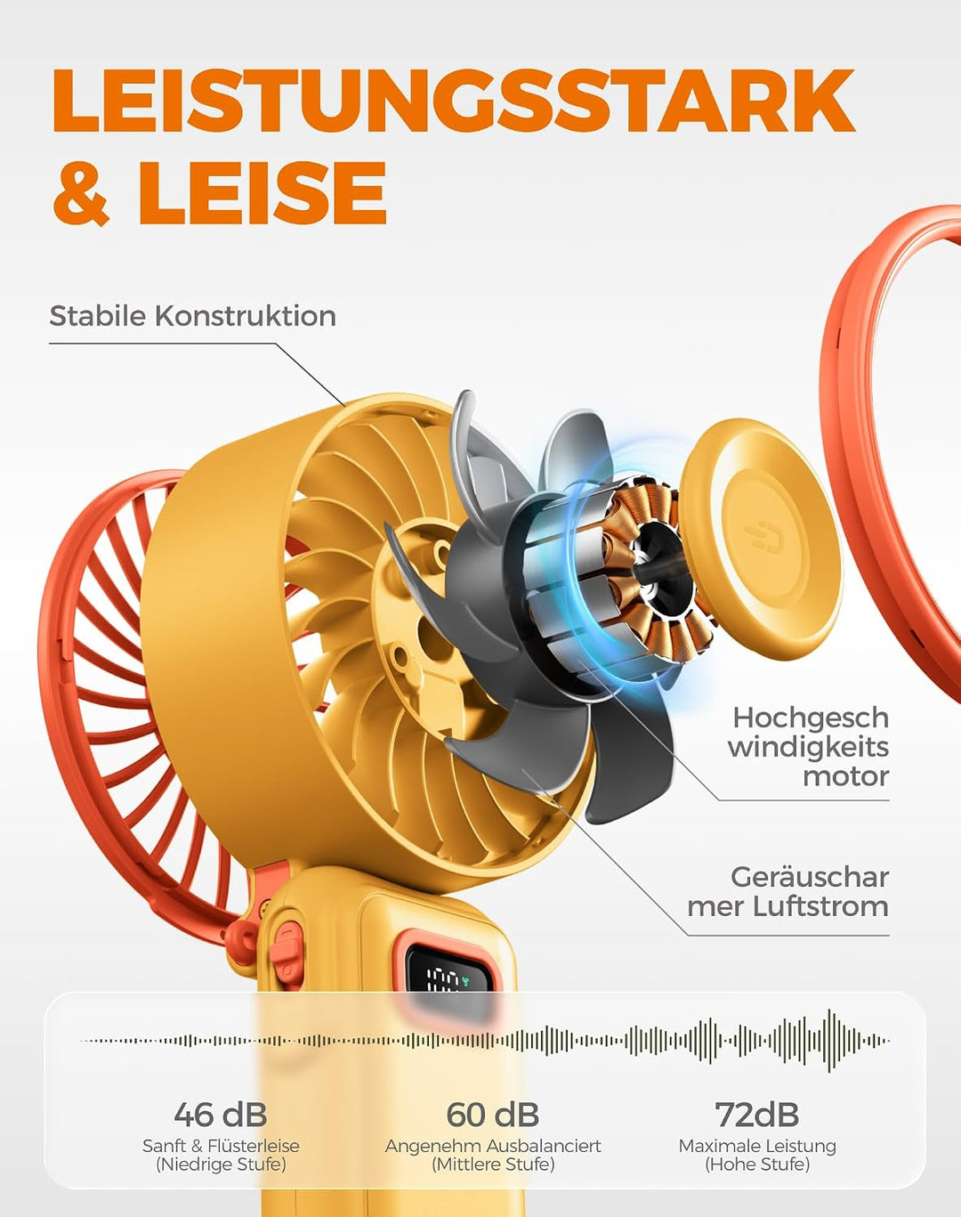 Diveblues Handventilator Tragbarer Turbo-Ventilator mit 100 Stufen und 7.4m/s Starkem Luftstrom, 180