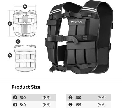 PROIRON Einstellbare Gewichtsweste 10kg mit Reflektierenden Streifen für Laufen/Krafttraining/Workou