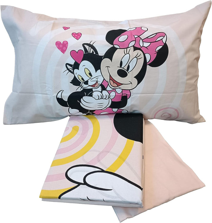 Minnie Maus, Bettlaken für Einzelbett, Spannbettlaken, Kissenbezug, Rosa, Disney, 100% Baumwolle, of