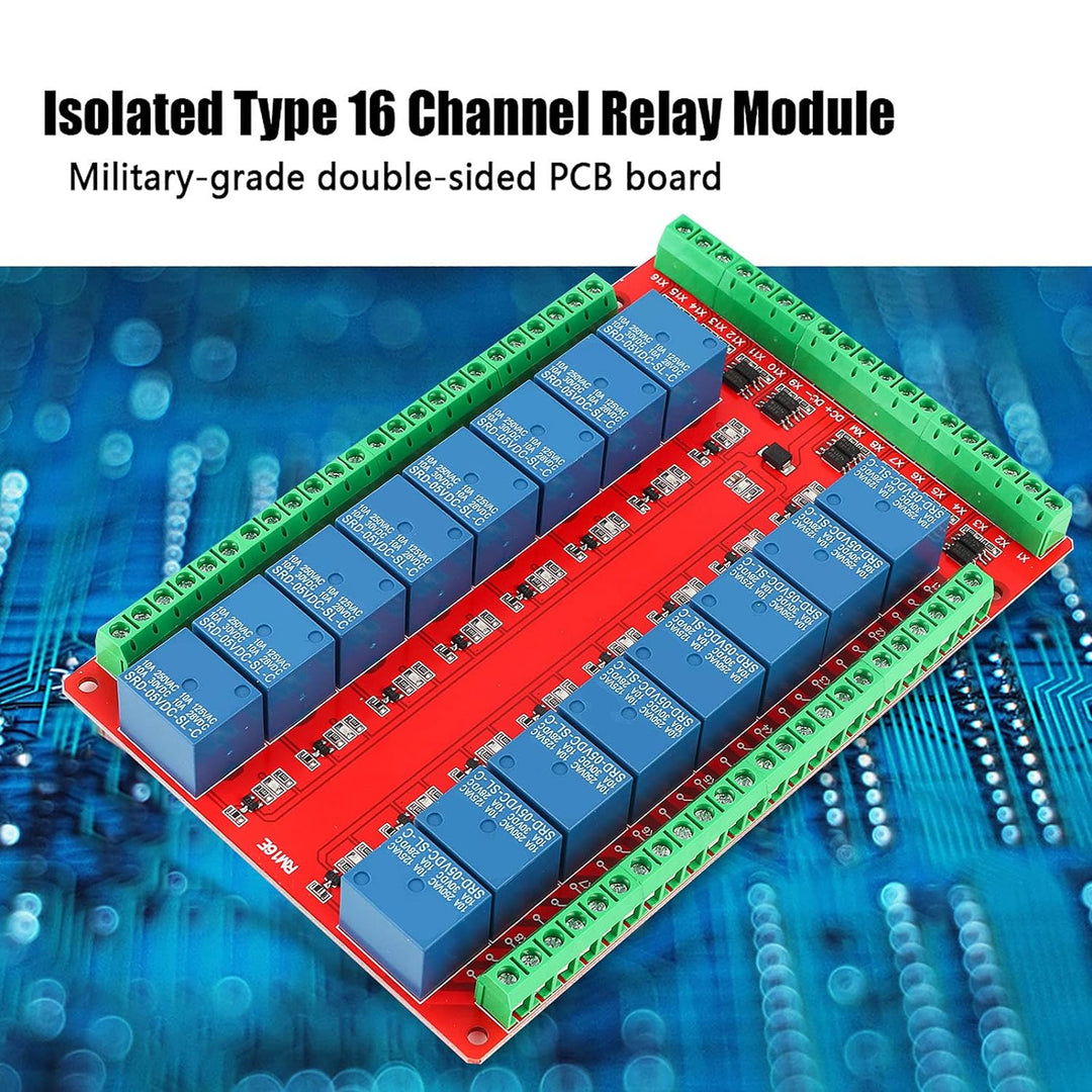 Relaisplatine, 16-Kanal-Relaismodul Schnittstellenplatine High Low Level Trigger DC 5/12/24V Schnitt