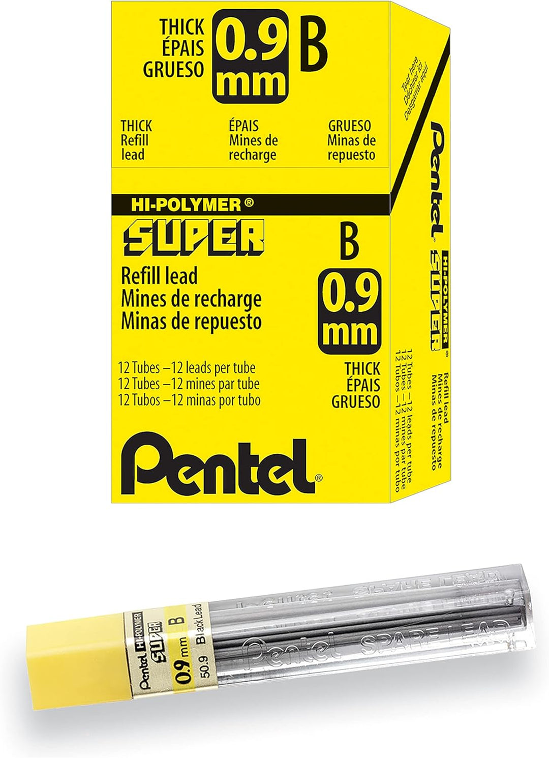 Pentel Hi-Polymer-Mine, 0,9 mm dick, Stärke: B, 180 Stück 1 stück (12er Pack), 1 stück (12er Pa