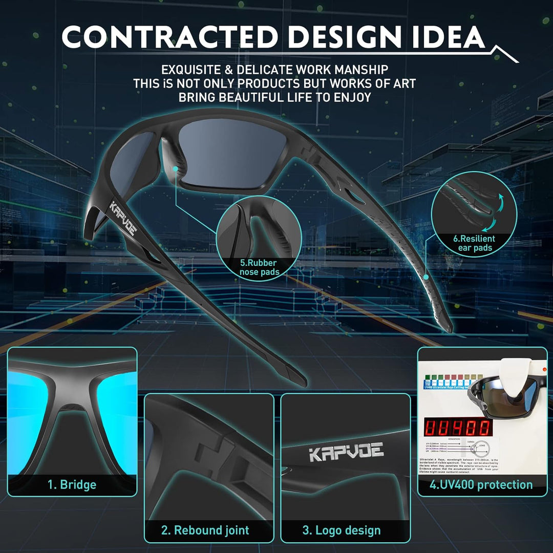 KAPVOE Polarisierte Sport Sonnenbrille hohe Definition hohen Kontrast Linsen für Damen Herren Radfah