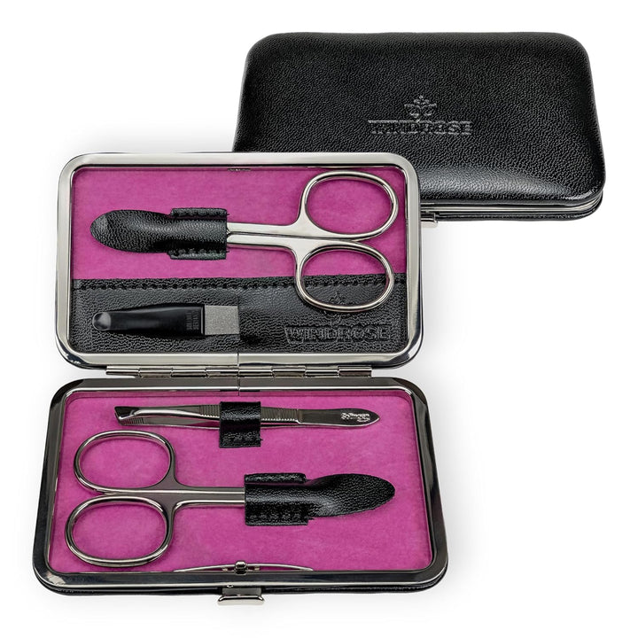 Windrose Merino Manicure Bügeletui 11 cm schwarz/pink, Schwarz/Pink