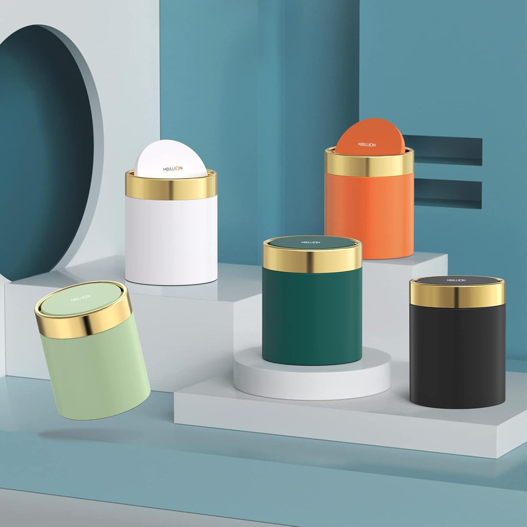 Mbillion Mini-Mülleimer mit Deckel, niedlicher Tisch-Mülleimer aus Metall, Edelstahl, 1,5 l, Abfalle