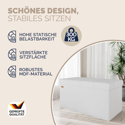 CASARIA® Sitzbank mit Stauraum 80x40x40cm Weiss Faltbar Gepolstert Deckel Kunstleder Stabil 100L Mod