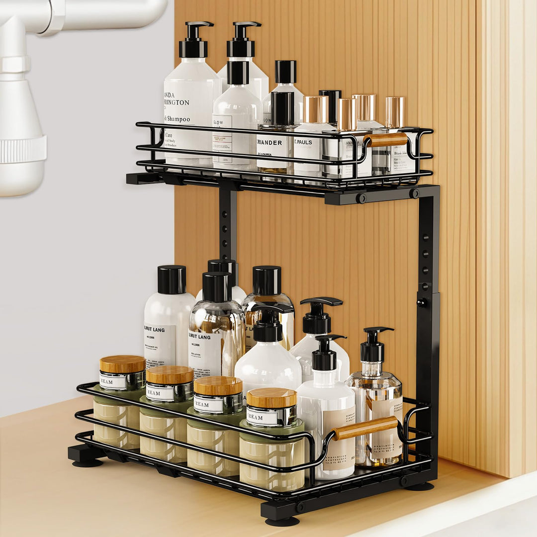 JYPS Spülschrank Organizer, 2 Etagen Metall Unter Waschbecken Regal Organizer, Höhenverstellbar Ausz