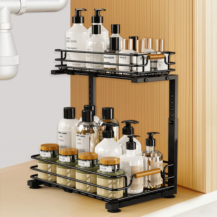 JYPS Spülschrank Organizer, 2 Etagen Metall Unter Waschbecken Regal Organizer, Höhenverstellbar Ausz