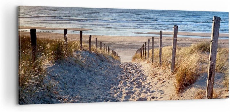 Wandbilder Dekoration Wohnzimmer Meer Strand Düne Panorama Bilder auf Leinwand 120x50cm Leinwandbild