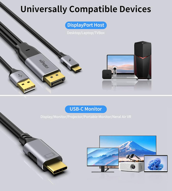 fairikabe DisplayPort auf USB C 4K 60Hz, Upgrade DisplayPort auf USB-C Kabel, 2m, unidirektionales D