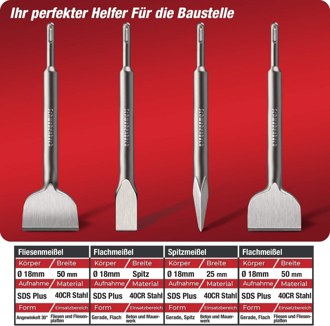 SCHWABENBACH ® SDS PLUS Bohrer- und Meissel-Set 11tlg 7x Betonbohrer 6-14 mm + 4x Meissel Kompatibel
