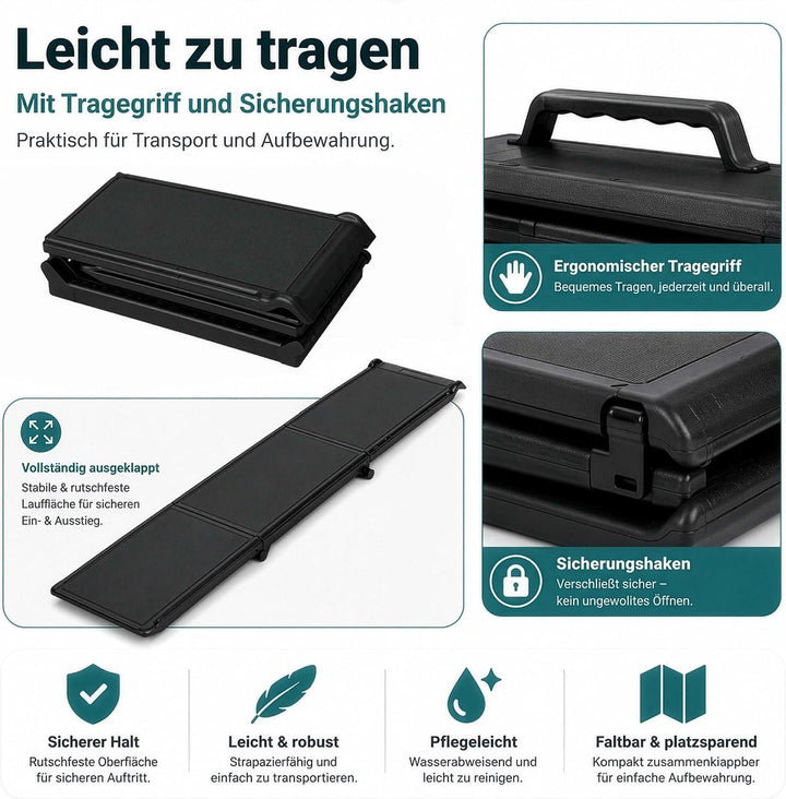Wiltec Hunderampe 180 x 40 cm 50 kg 3-Fach faltbar rutschfeste Autorampe für Hunde, klappbare Einsti