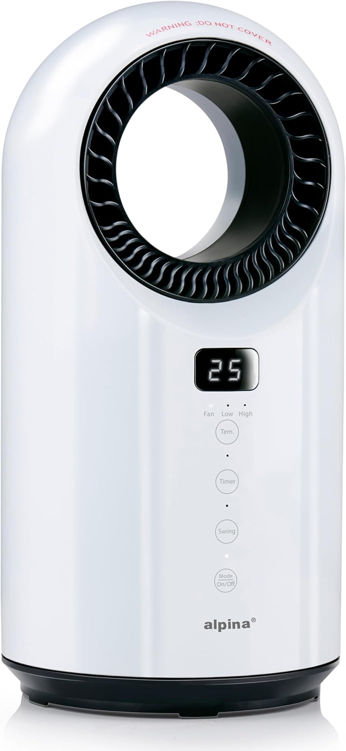 alpina Elektrischer Heizlüfter und Ventilator 1500W – Keramik Heizkörper mit Timer und Fernbedienung