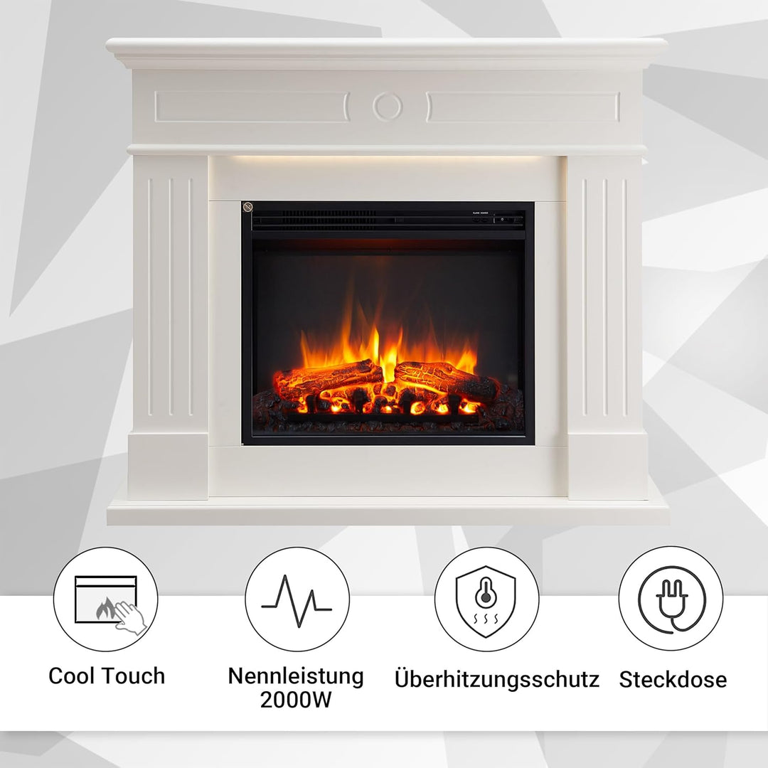 CrownFlame Leandros Elektrokamin - Elektrischer Standkamin mit Heizung 1000/2000 W, realistischer 3D