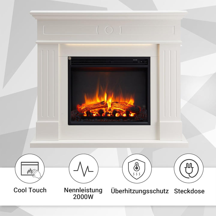 CrownFlame Leandros Elektrokamin - Elektrischer Standkamin mit Heizung 1000/2000 W, realistischer 3D