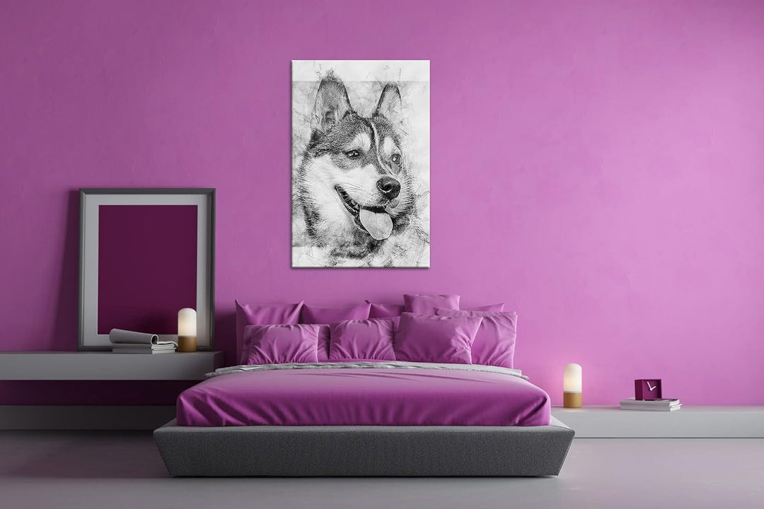 deyoli friedlicher Hund Effekt: Schwarz&Weiss Format: 80x60 als Leinwandbild, Motiv fertig gerahmt a