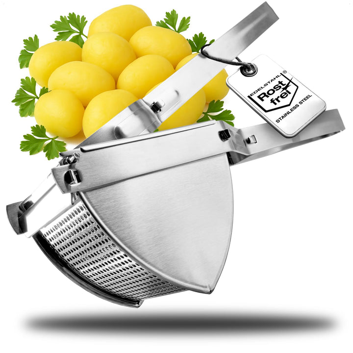 com-four® Kartoffelpresse aus rostfreiem Edelstahl, spülmaschinengeeignet - Spätzlepresse - Spaghett