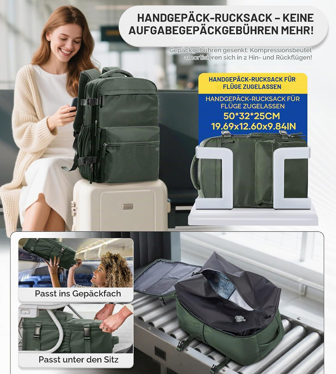 BOXSAM Vakuum Rucksack Handgepäck Airbag mit Pumpe Travel Vacuum Backpack Reisen Tagesrucksack Wasse