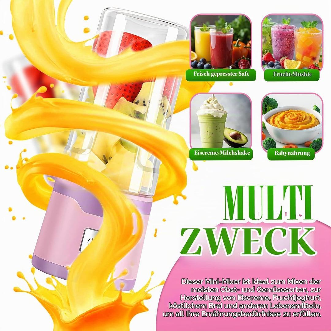Mixer to Go, Tragbarer Schneller Mixer Smoothie Maker, 18-Blatt Edelstahlklingen, 450ml USB-C Wieder