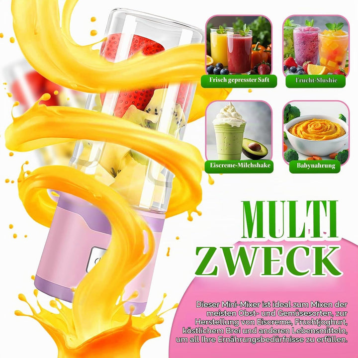 Mixer to Go, Tragbarer Schneller Mixer Smoothie Maker, 18-Blatt Edelstahlklingen, 450ml USB-C Wieder