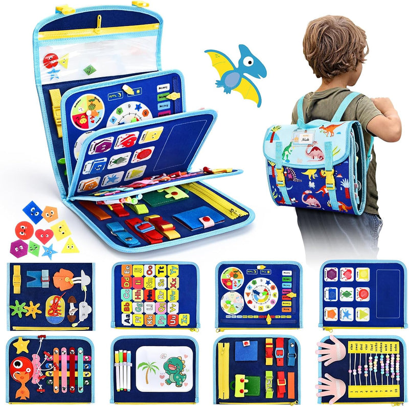 BuzzoXerex Busy Board Deutsch, 8 Seiten in 1 Busy Book, Filz Quiet Book Kleinkinder ab 1 Jahre mit S