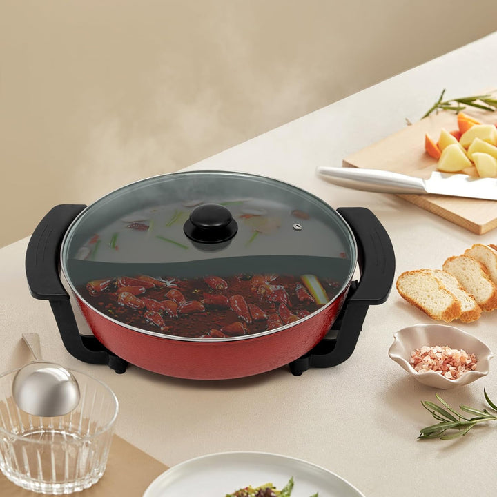 Hot Pot Elektrisch Hotpot Topf Kochtopf mit Teiler Glasdeckel 6L Chinesischer Kochtopf 1360W Chinesi