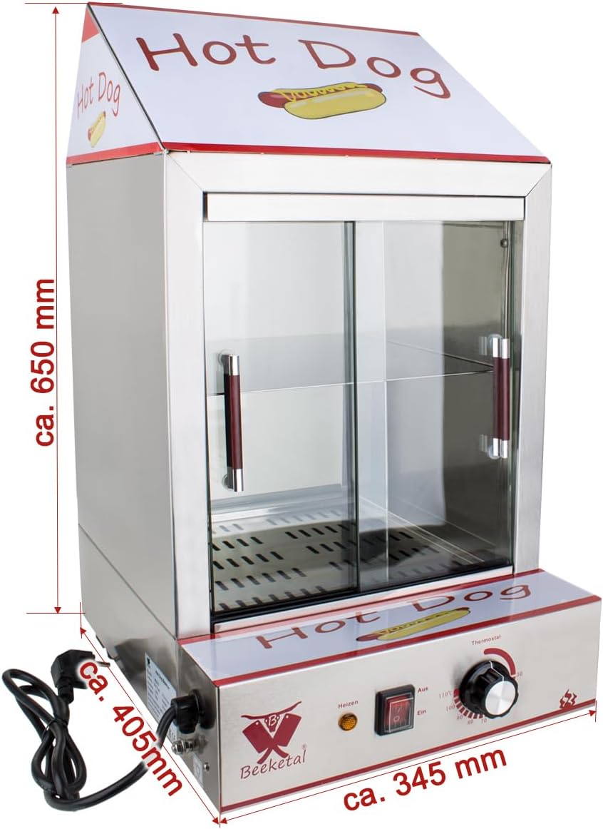 Beeketal 'HDS-2' Profi Gastro Edelstahl Hot Dog Steamer Maker zum Erhitzen und Warmhalten von ca. 10