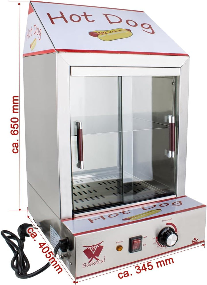 Beeketal 'HDS-2' Profi Gastro Edelstahl Hot Dog Steamer Maker zum Erhitzen und Warmhalten von ca. 10