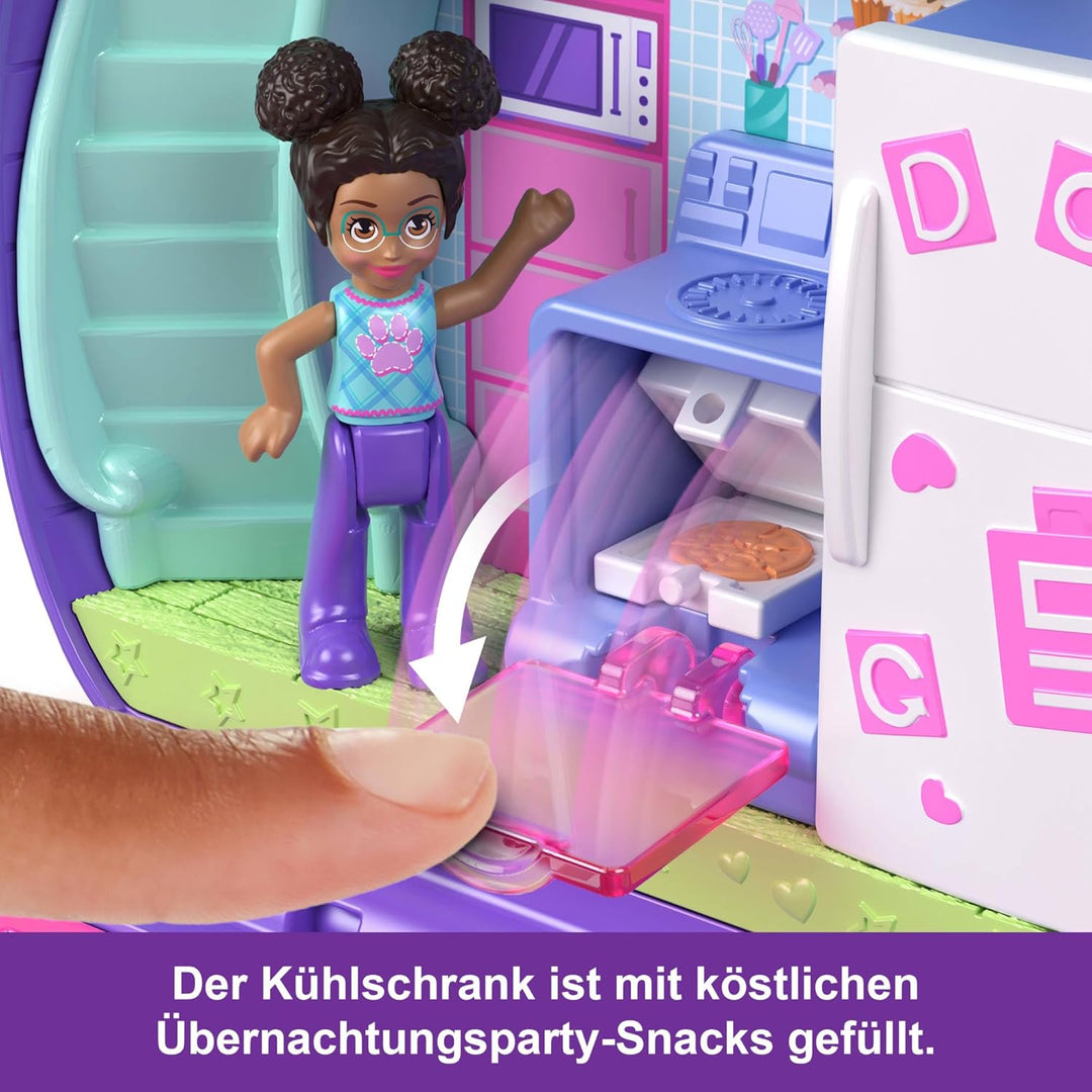 Polly Pocket Puppen und Spielset, Übernachtungsparty-Welpen-Schatulle, Spielzeug für unterwegs mit 1