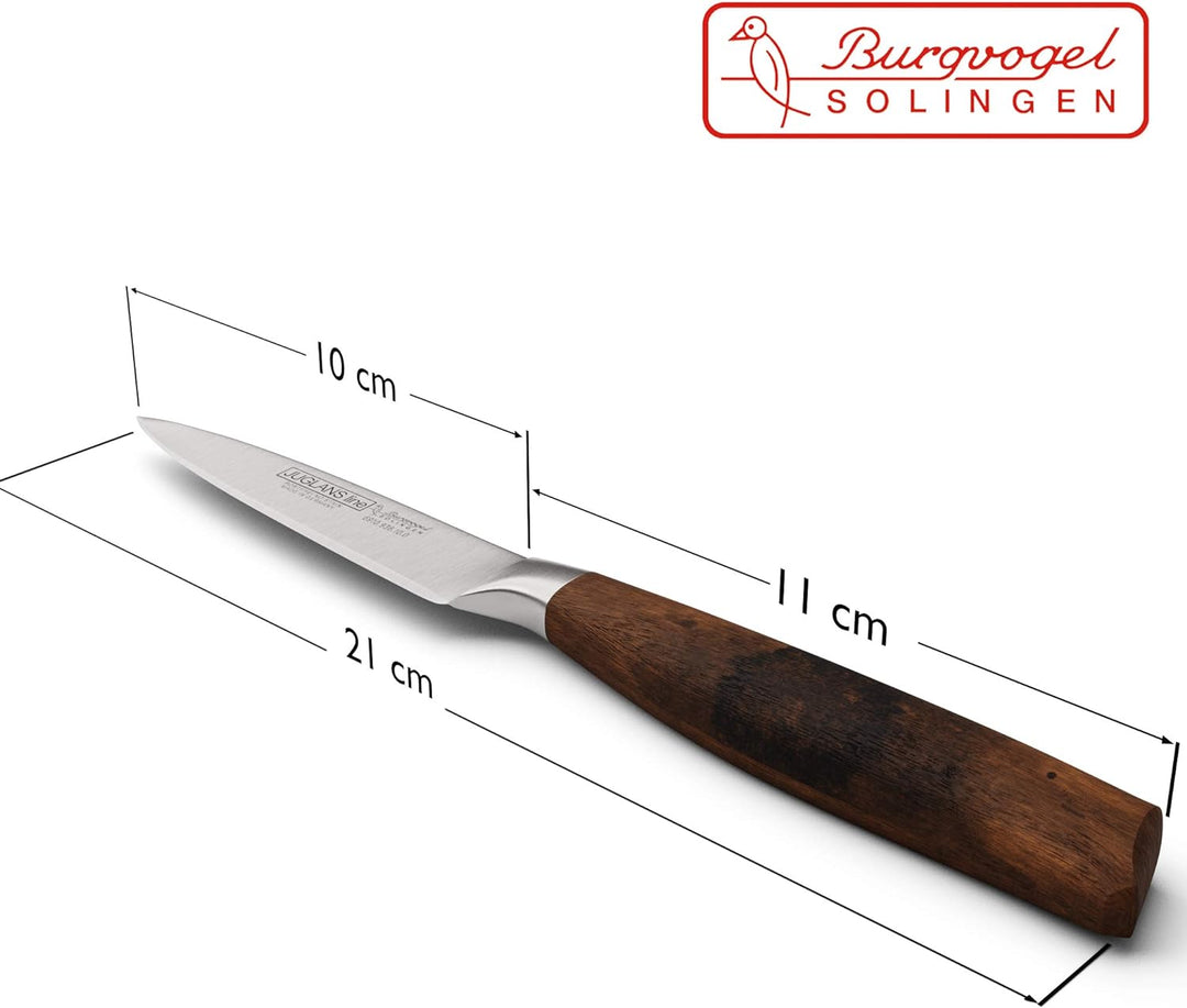 Burgvogel Solingen Juglans Line Spickmesser Walnussholz 10 cm, rostfrei, Officemesser scharf geschmi
