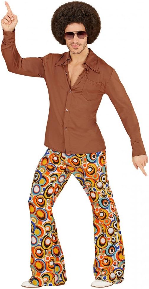 70er Jahre Retro Hemd mit und ohne Muster Disco Herren Kostüm Siebziger Schlager L-XL Beige, L-XL Be