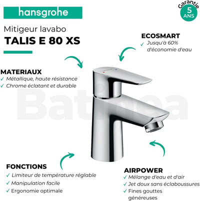 hansgrohe Wasserhahn Talis E (Armatur mit Auslauf Höhe 80mm und Zugstangen-Ablaufgarnitur) Chrom Chr