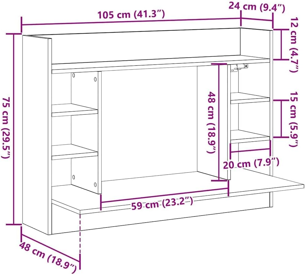 vidaXL Wandtisch mit Regal Altholz 105 x 48 x 75 cm Holzwerkstoff, Moderner rechteckiger Wand-Schrei