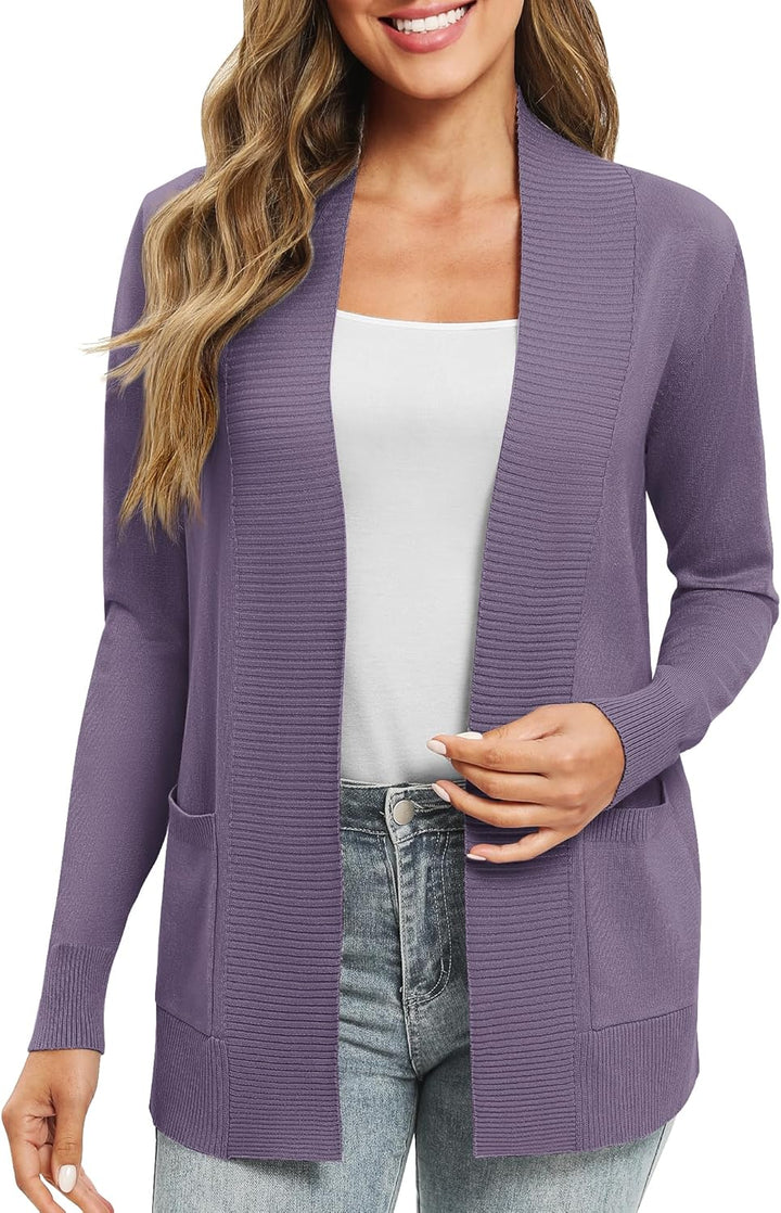 EXCHIC Damen Lange Ärmel Gestrickt Strickjacke Leicht Gemütlich Offene Vorderseite Lange Freizeitjac