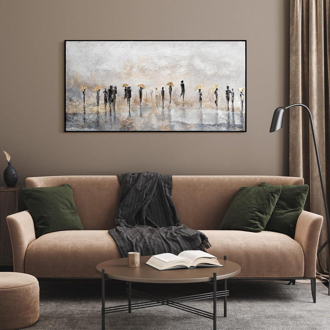 YS-Art XXL Abstrakt Acryl Gemälde auf Leinwand mit Rahmen Sommerregen handgemalte Wandbilder Wohnzim