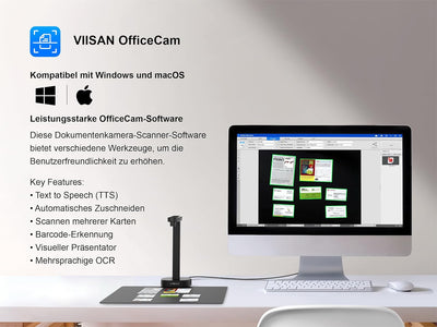 VIISAN Dokumentenscanner, 16MP USB tragbar, Aufnahmegrösse A4, Deskewing, Scannen von mehrseitigen D