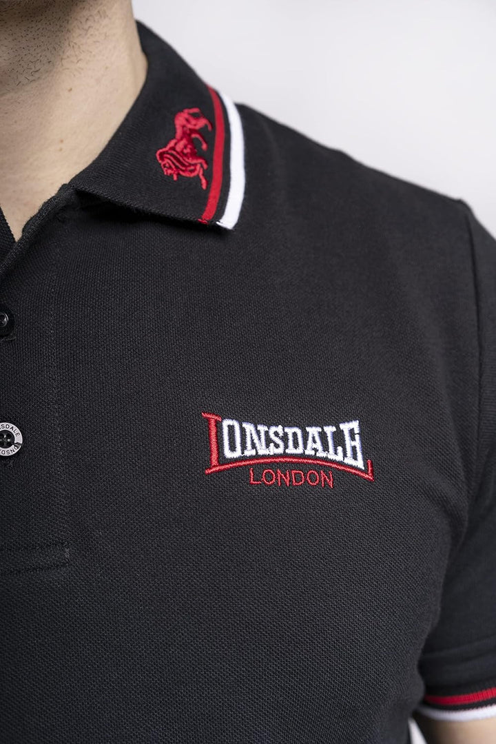 Lonsdale Herren kurzarm Polohemd Lion XXL Black / Dark Red / White, XXL Black / Dark Red / White