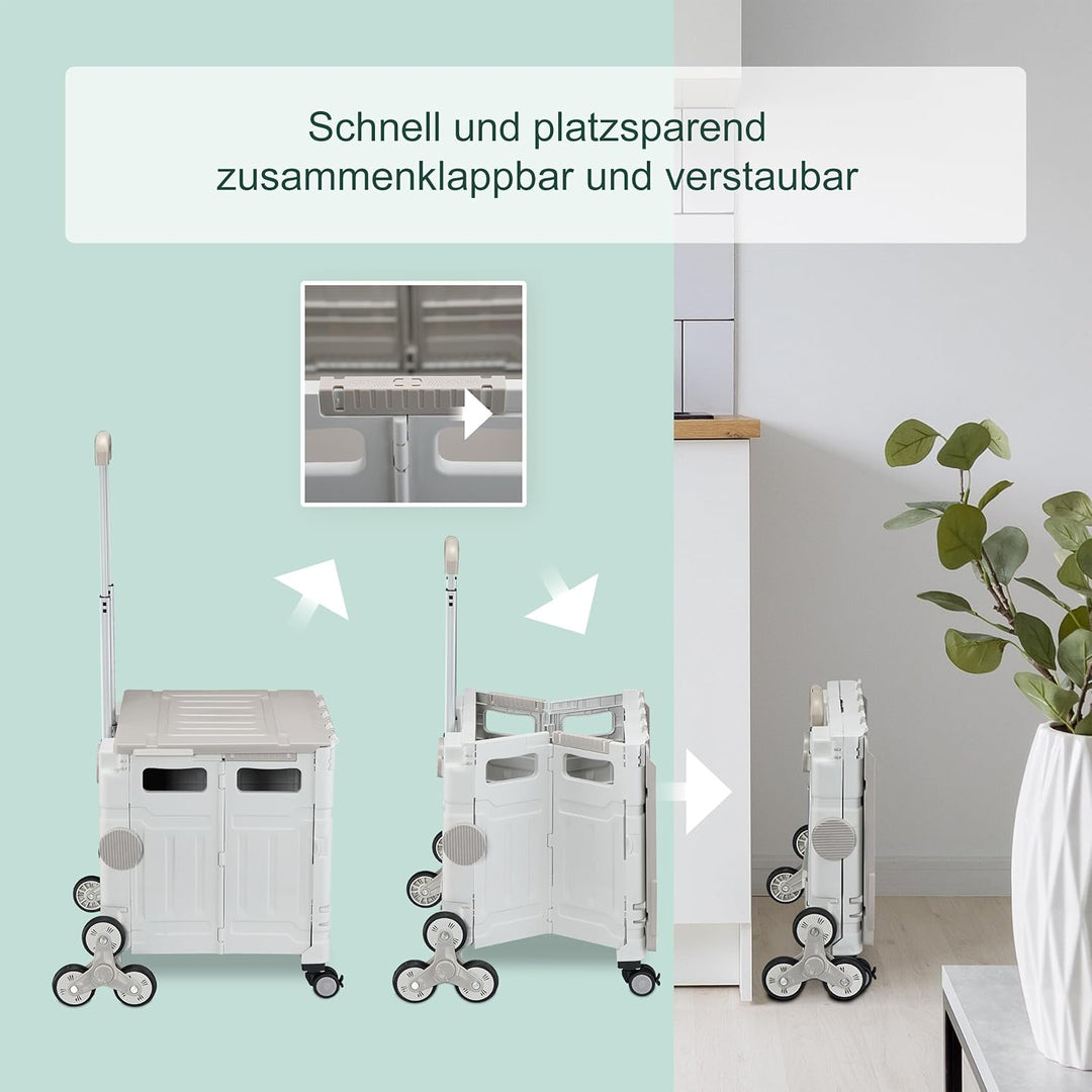 Relaxdays Einkaufstrolley Treppensteiger, klappbar, Einkaufskorb mit Rollen, Deckel, neigbarer Teles