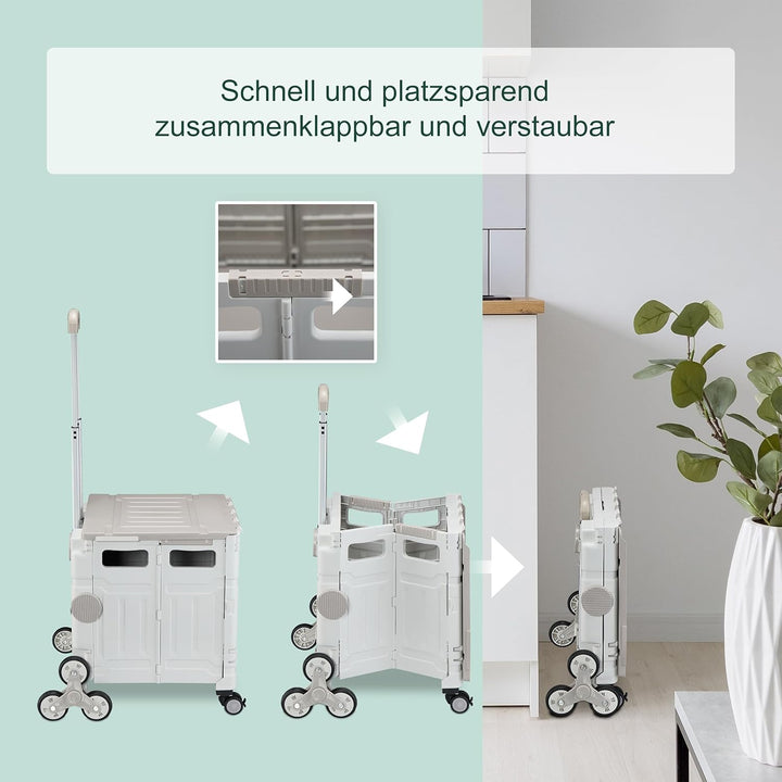 Relaxdays Einkaufstrolley Treppensteiger, klappbar, Einkaufskorb mit Rollen, Deckel, neigbarer Teles