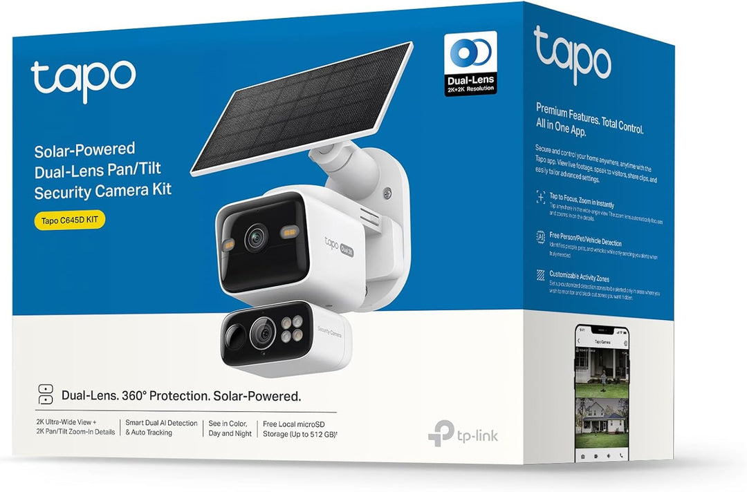 Tapo C645D KIT Solar Überwachungskamera Aussen mit Akku | 2K Dual-Objektiv | 165° Winkel + 6mm Objek