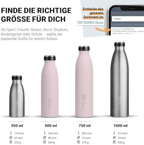 720°DGREE Edelstahl Trinkflasche “milkyBottle” - 750ml - BPA-Frei, Auslaufsicher, Kohlensäure geeign