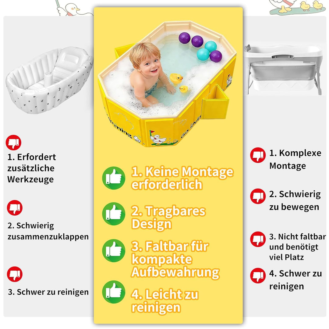 Babybadewanne Faltbare, Integrierte Baby Badewanne mit Stabilen Standfüssen und Doppeltem Ablauf, Re