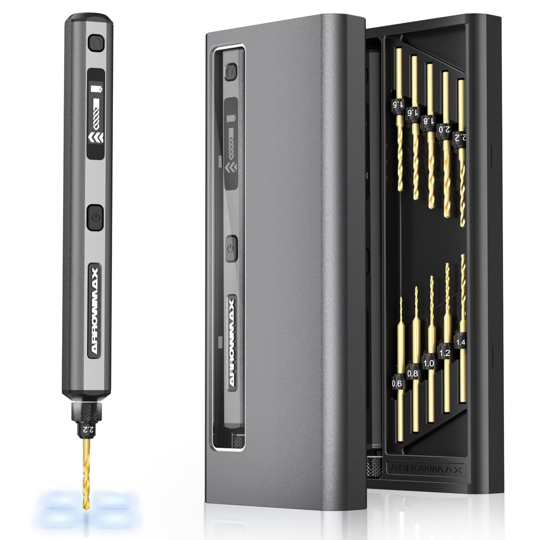 ARROWMAX Mini Handbohrer Elektrisch - 5 Gänge Präzisions-Bohrstift mit OLED-Display & LED-Licht, USB