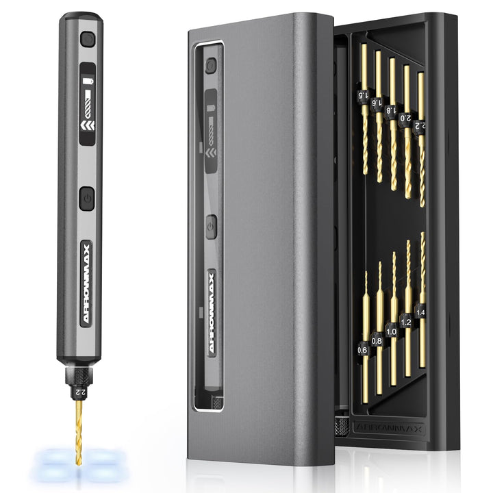 ARROWMAX Mini Handbohrer Elektrisch - 5 Gänge Präzisions-Bohrstift mit OLED-Display & LED-Licht, USB