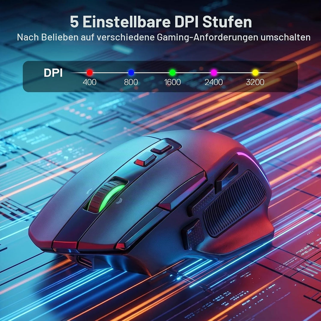 Redragon M925 PRO Kabellose Gaming-Maus, 26.000 DPI Optisch RGB Maus 10 programmierbaren Tasten, ult