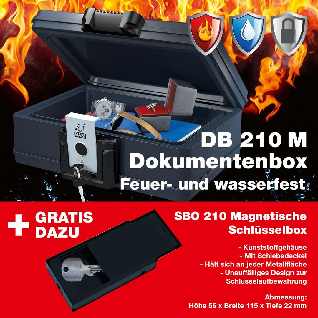 BASI | Feuerfeste und Wasserdichte Dokumentenbox | Sicherheitskassette aus Kunststoff | abschliessba