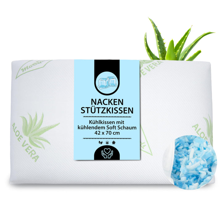 MaxxGoods Nackenstützkissen 42x70cm aus Gel-Schaum-Sticks + Baumwollbezug Aloe Vera Bezug - Kühlkiss