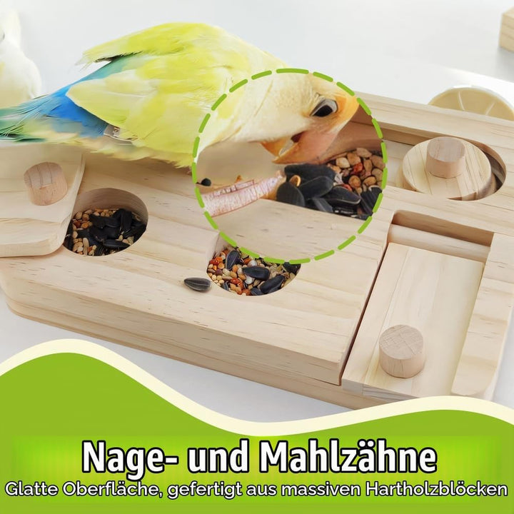 Vögel Futtersuchpuzzle Holz, Interaktives Sittiche Futterspielzeug mit Lernfunktion zum Trainieren u