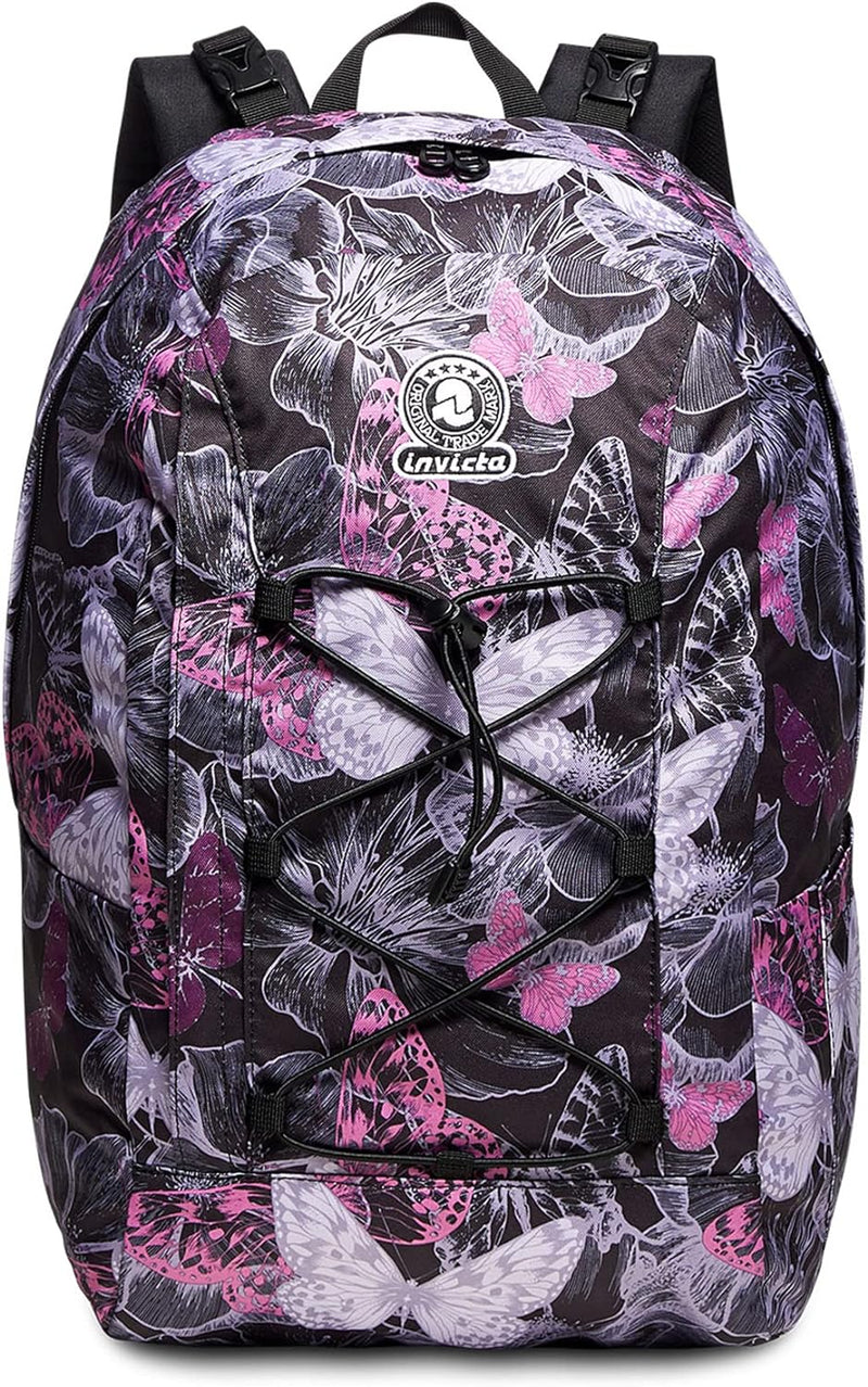 RUCKSACK INVICTA BUTTERFLY, aus nachhaltigem Stoff, Geräumige Schultasche für Teenager, Mädchen & Ju