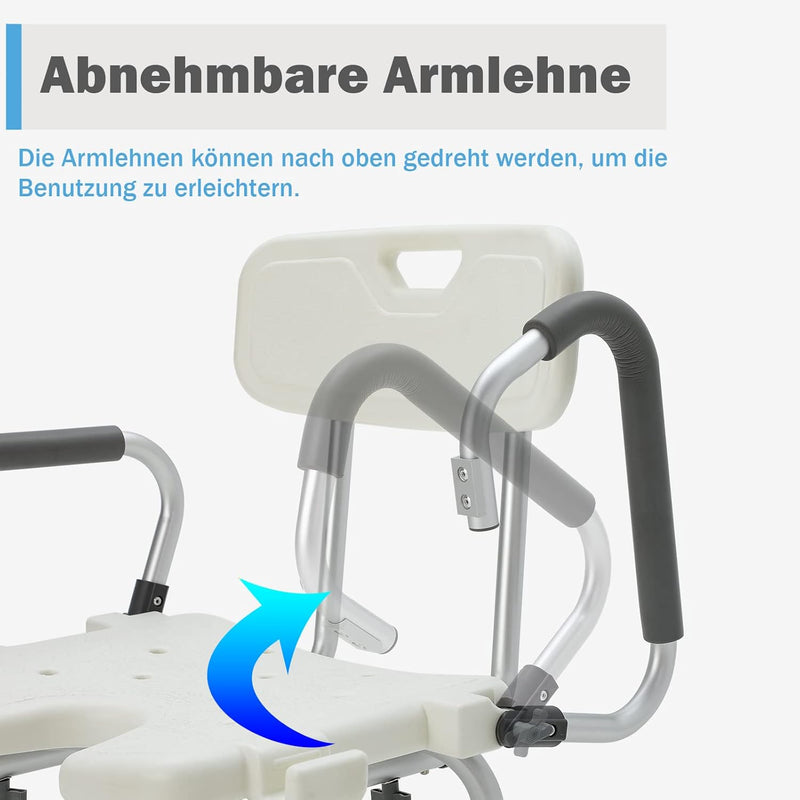 UISEBRT Duschstuhl mit Abnehmbaren Armlehnen und Rückenlehne, Duschhocker Höhenverstellbar Badhocker